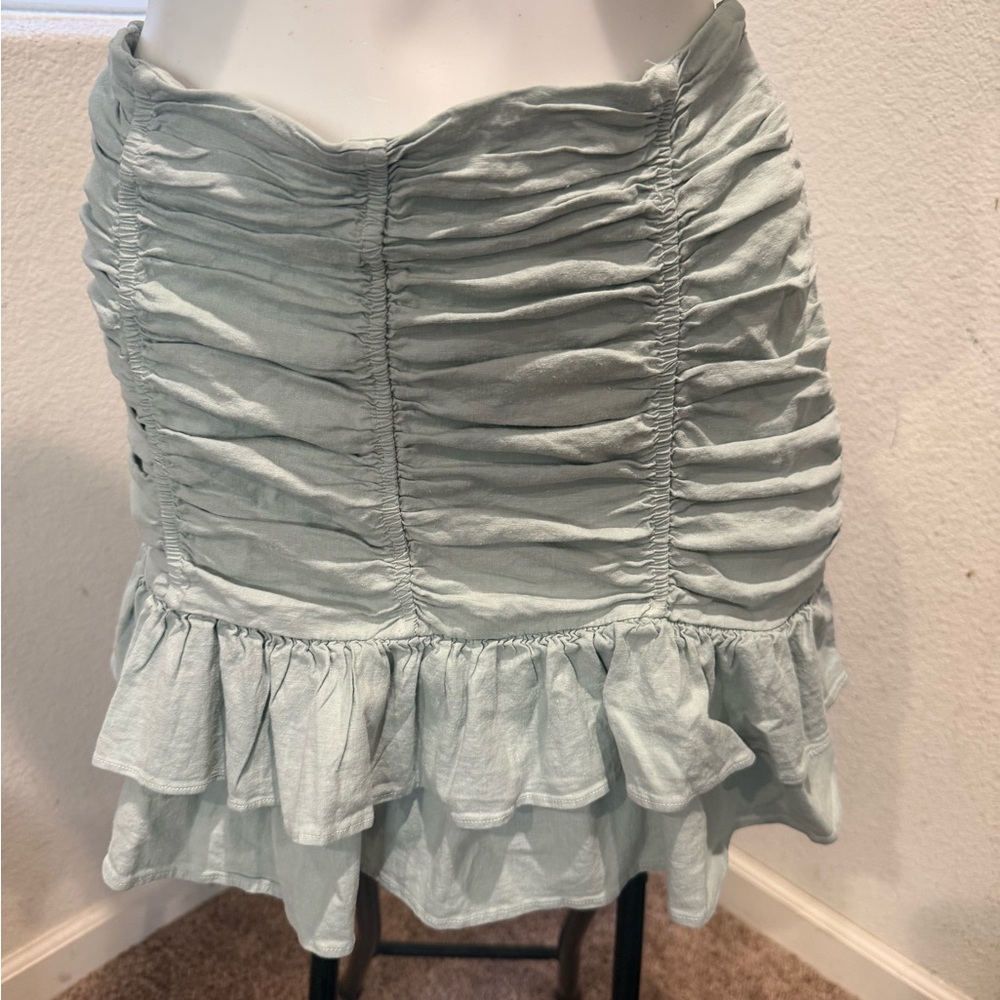ZARA Womens Gathered Linen Blend Mini Skirt